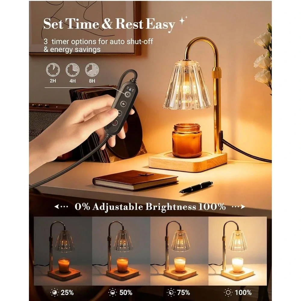 Marycele Adjustable Height Candle Warmer Lamp with Timer and Dimmable Glass Shad